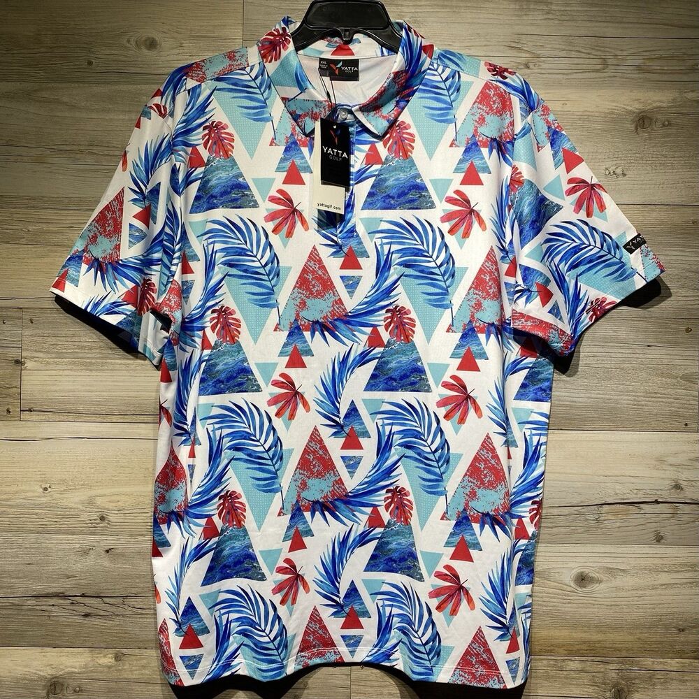 Yatta Golf Polo Shirt Mens XXL Vibe Makai’i Print Tropical Geometric Performance